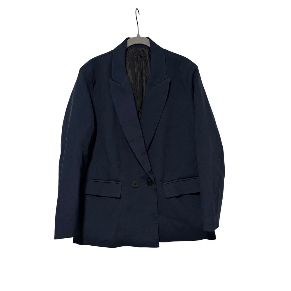 Women’s Navy Double Breasted Blazer Cotton Tailored Jacket Long Sleeve Size S - Picture 2 of 8